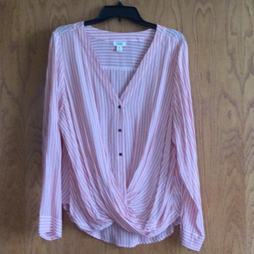 Draped front long sleeve blouse